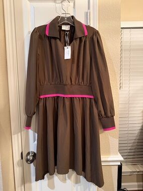 Umgee Brown Dress with Pink Detail